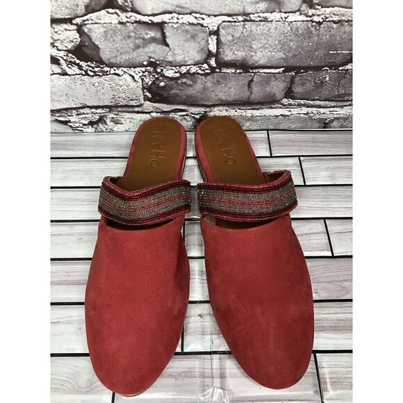 RoHo Red Suede Leather Slip On Beaded Strap Mules Shoes Women’s Sz 43EU/12M US - Picture 2 of 16